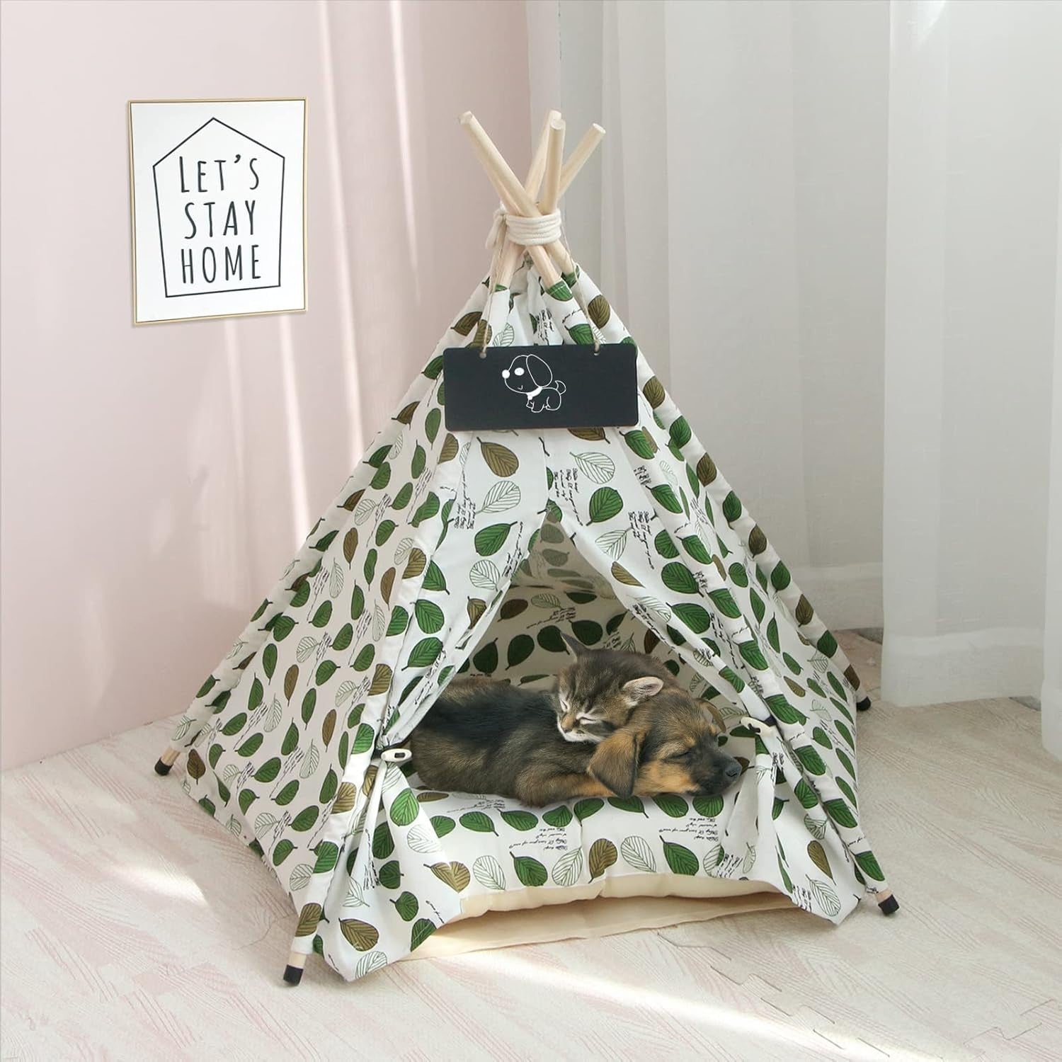Pet Teepee Tent Dog Cat Bed House w Cushion Private Indoor Shelter