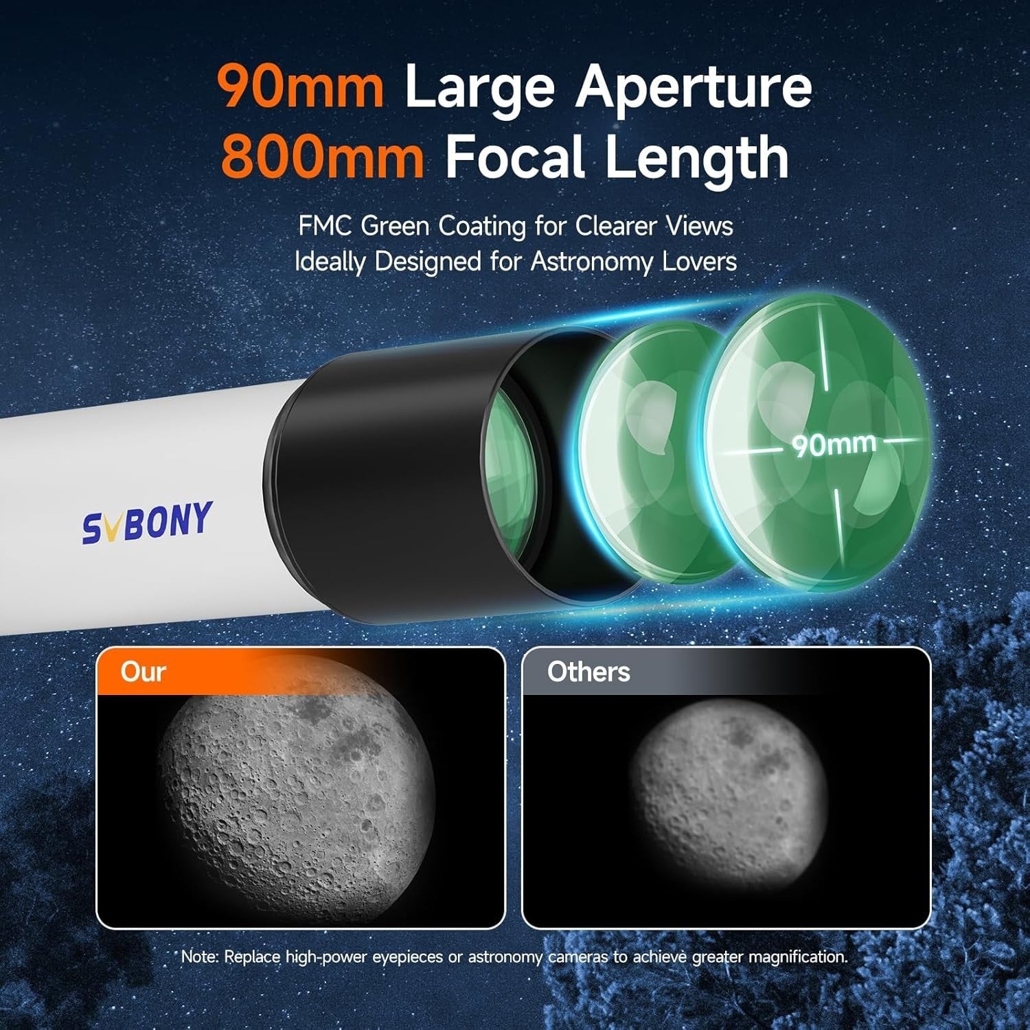 90mm Refractor Telescope 800mm AZ Mount PL10 K25 Barlow Moon Filter