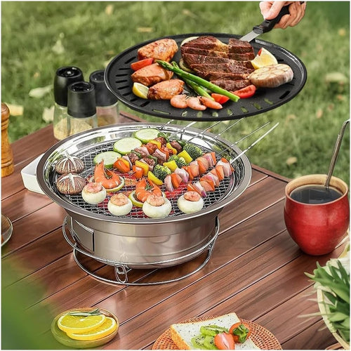 Portable Multifunction Charcoal BBQ Grill Korean Tabletop Smoker Stove Outdoor