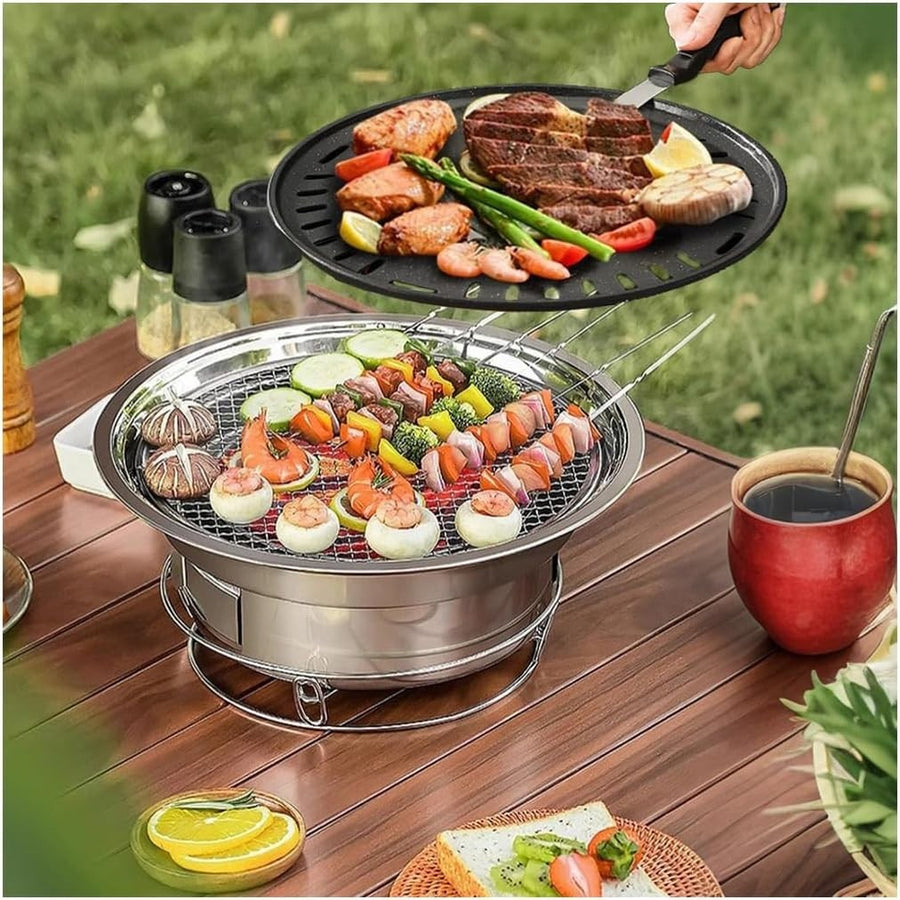 Portable Multifunction Charcoal BBQ Grill Korean Tabletop Smoker Stove Outdoor