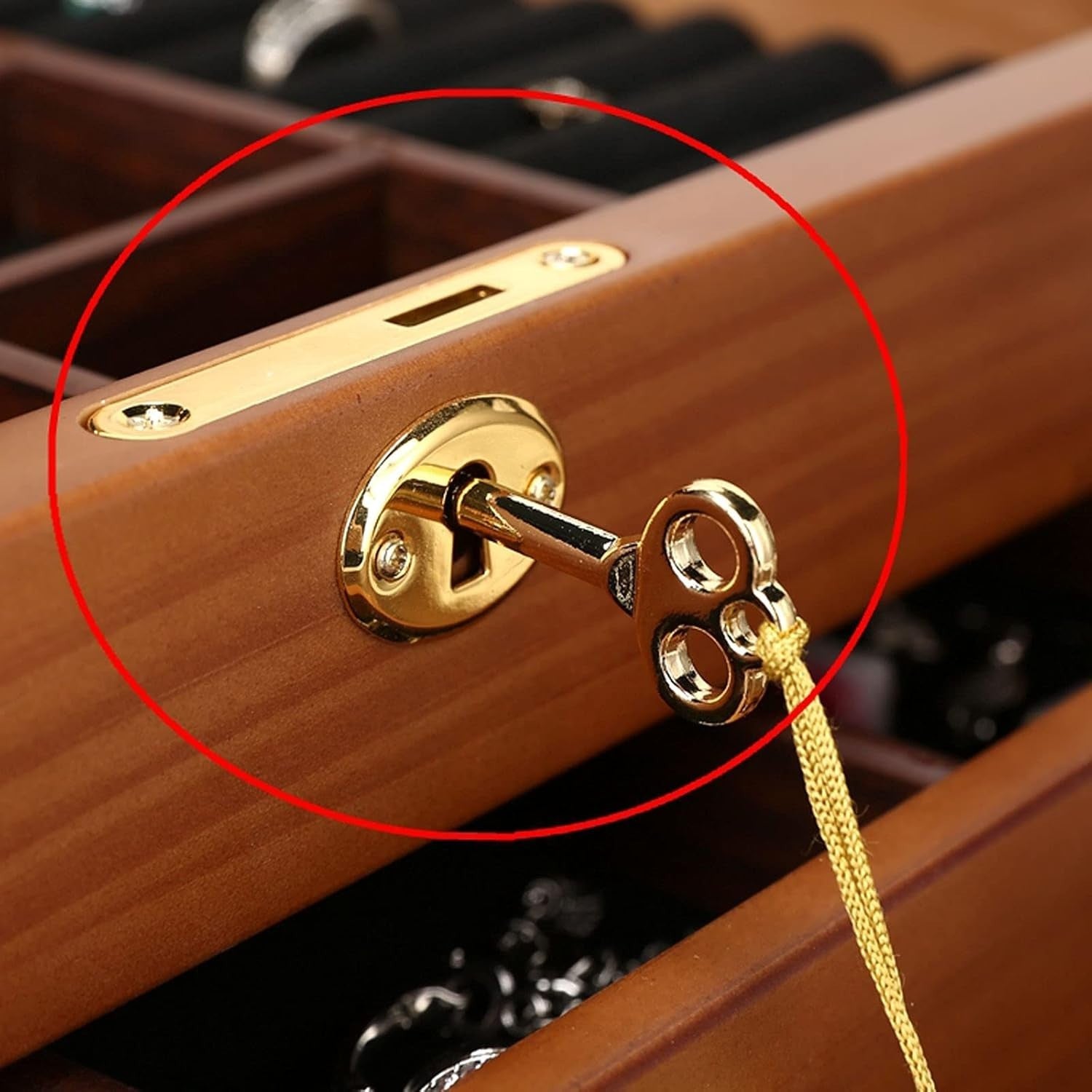 Large Wooden Jewelry Box with Mirror Lock Multi Layer Organizer for Women