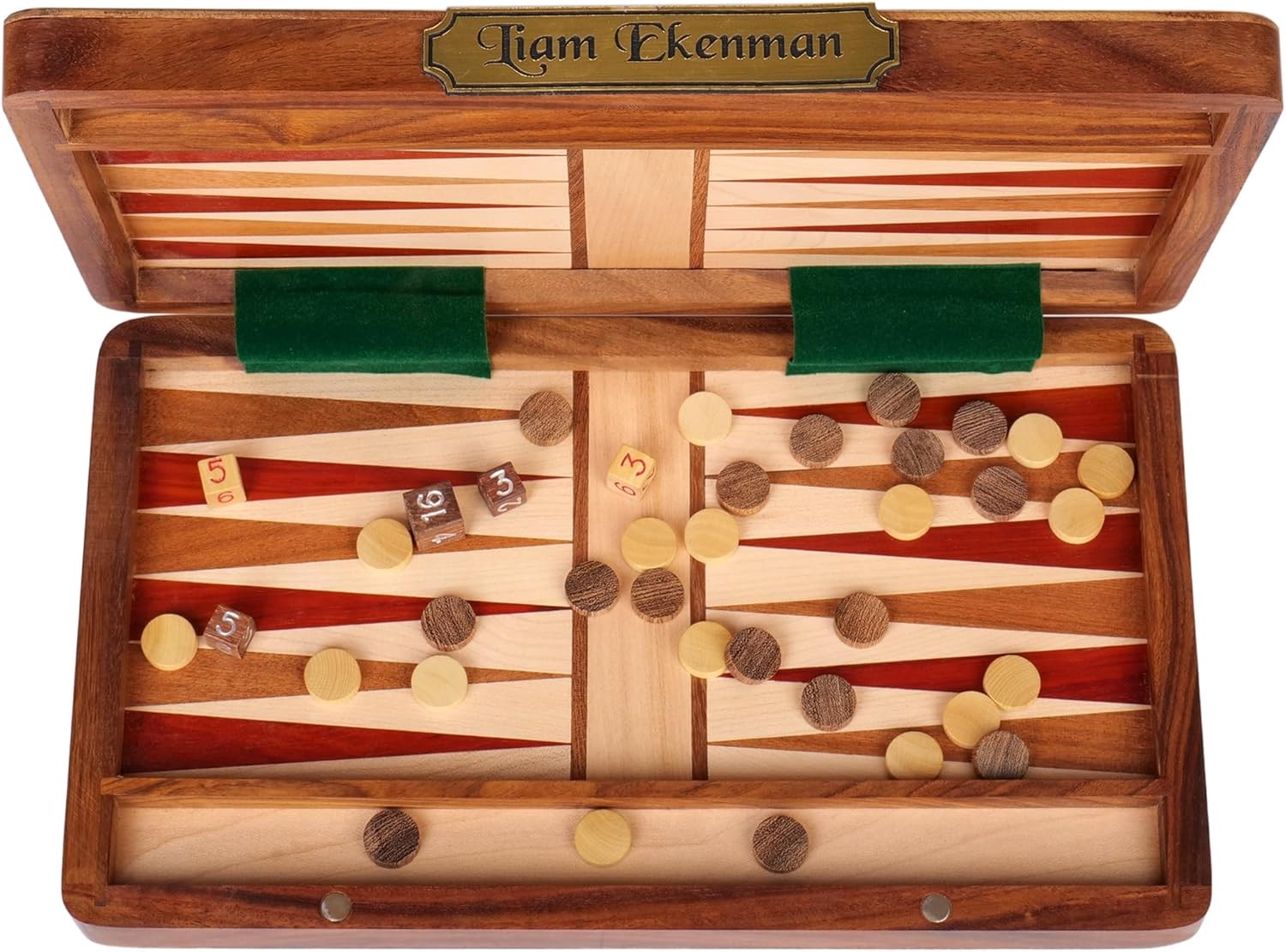 14 Inch Wooden Backgammon Set Travel Board Game with Checkers Dice Case