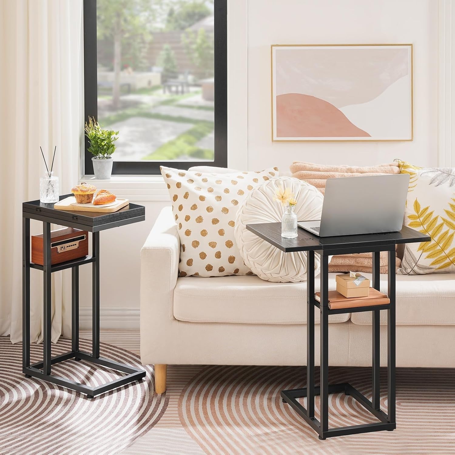 Foldable C-Shaped Side Table with Large Workspace – Laptop Snack Table