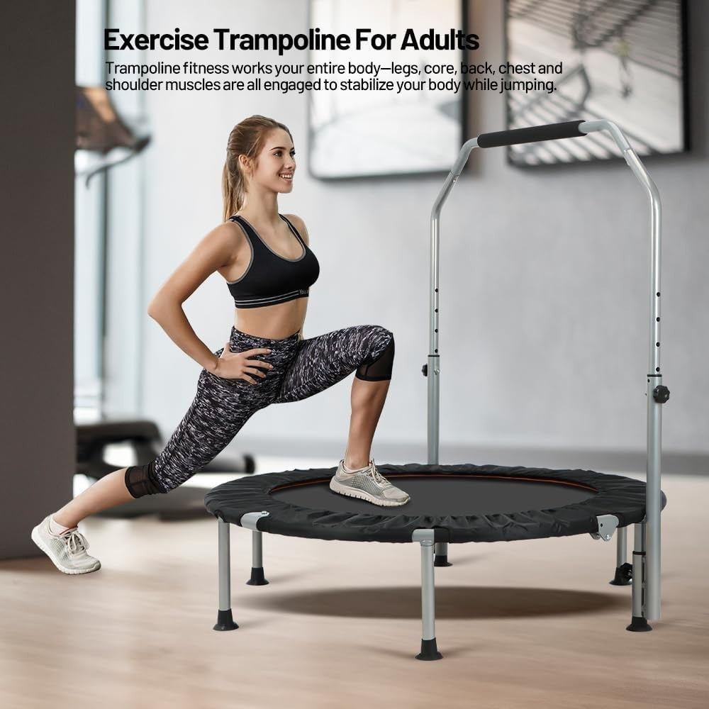 Foldable Fitness Trampoline Rebounder Adjustable Handle Quiet 150kg