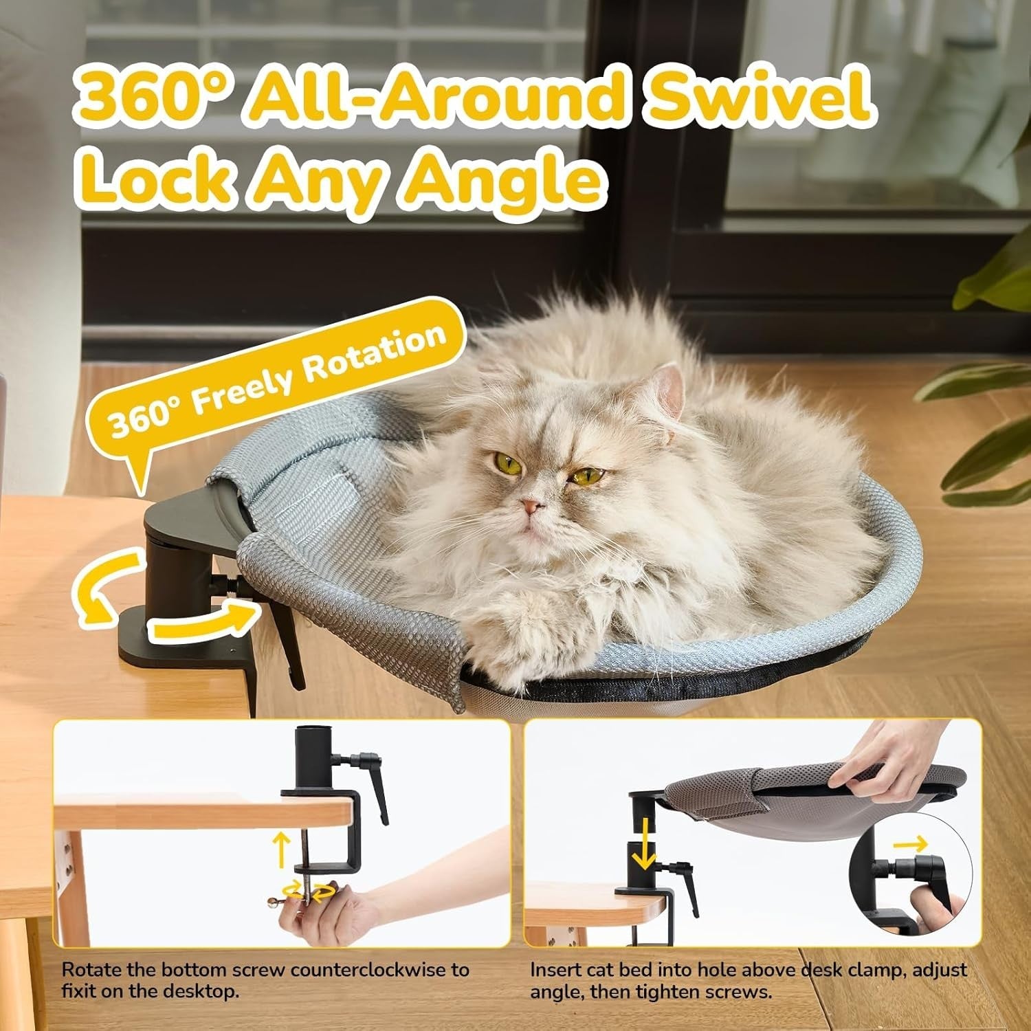 360 Rotating Desk Cat Bed Hanging Cat Hammock Washable Round Perch