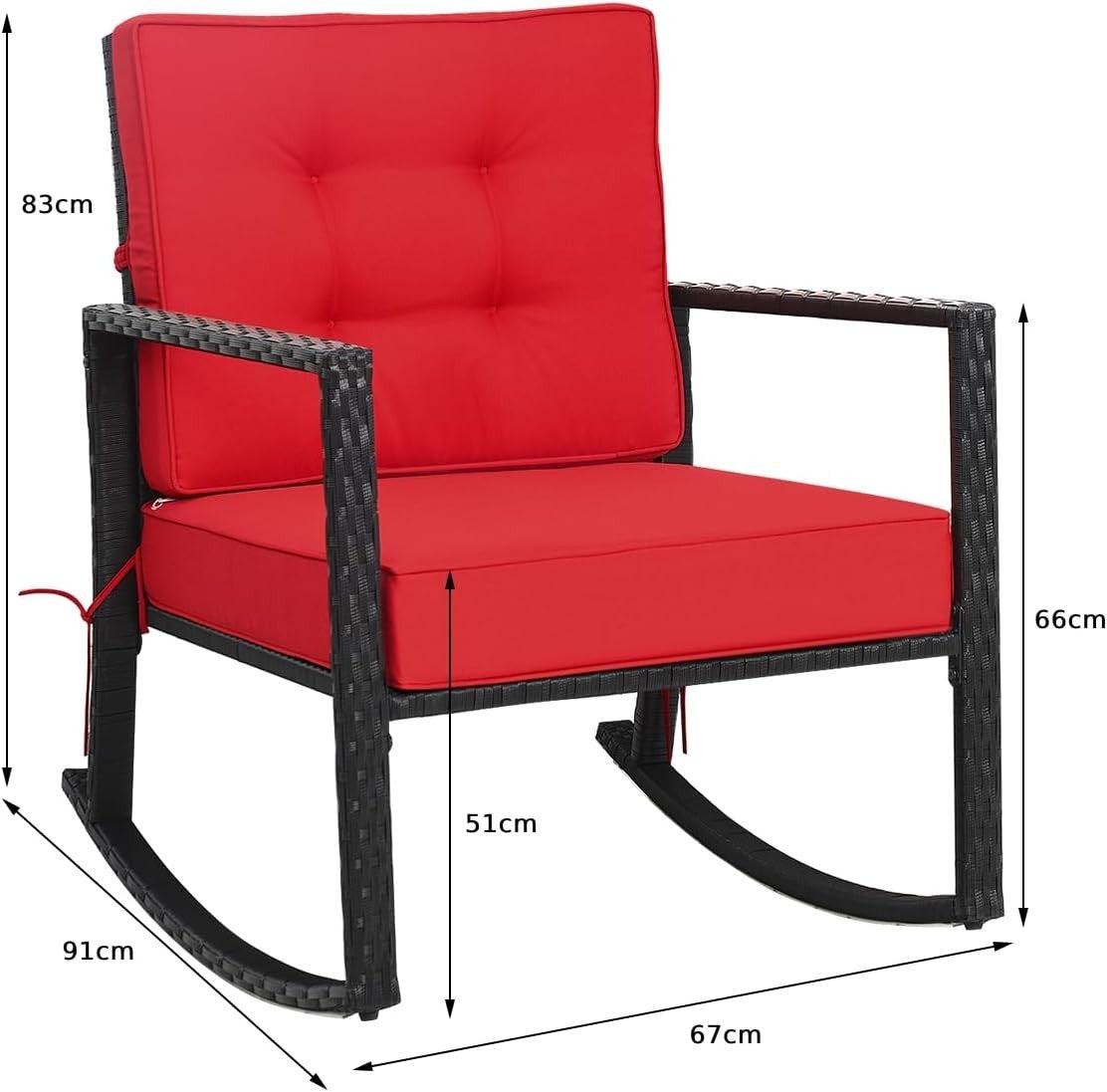 Outdoor Red Rattan Rocking Chair with Cushions & Armrests Patio Glider