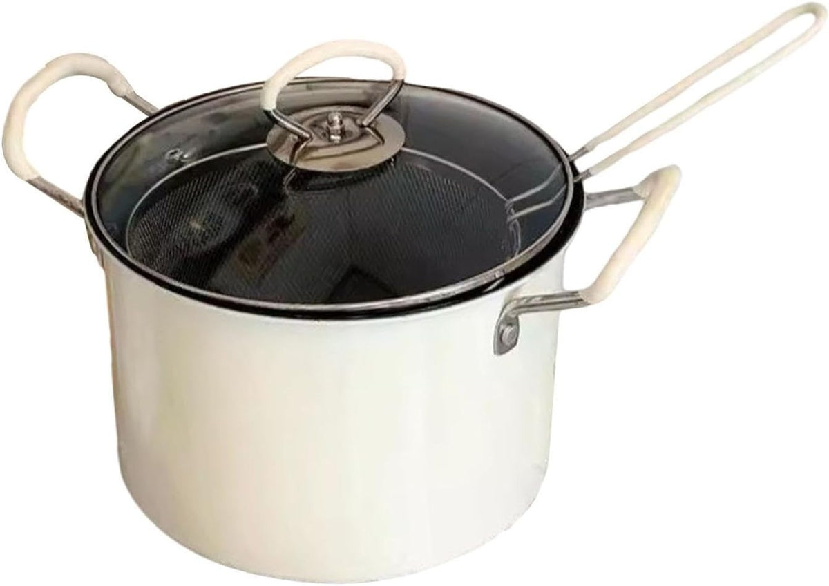 5.2L Iron Deep Frying Pot With Strainer Basket Outdoor Kitchen Use