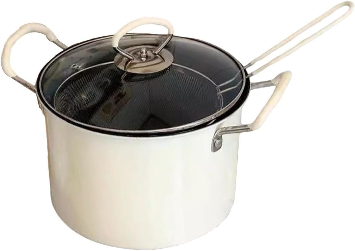 5.2L Iron Deep Frying Pot With Strainer Basket Outdoor Kitchen Use