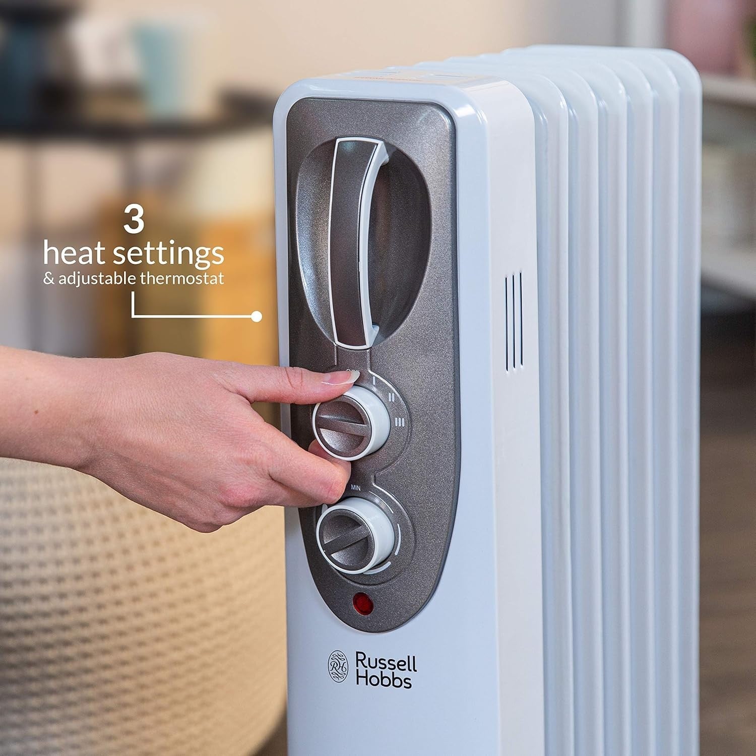 Portable 1500W Oil Filled Radiator Heater 7 Fins Adjustable Thermostat