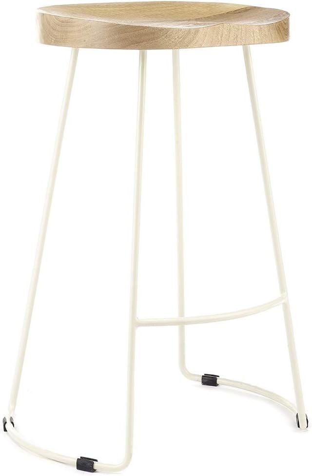 Designer Kitchen Bar Stool | White Wood Frame 70cm High Rustic Chair