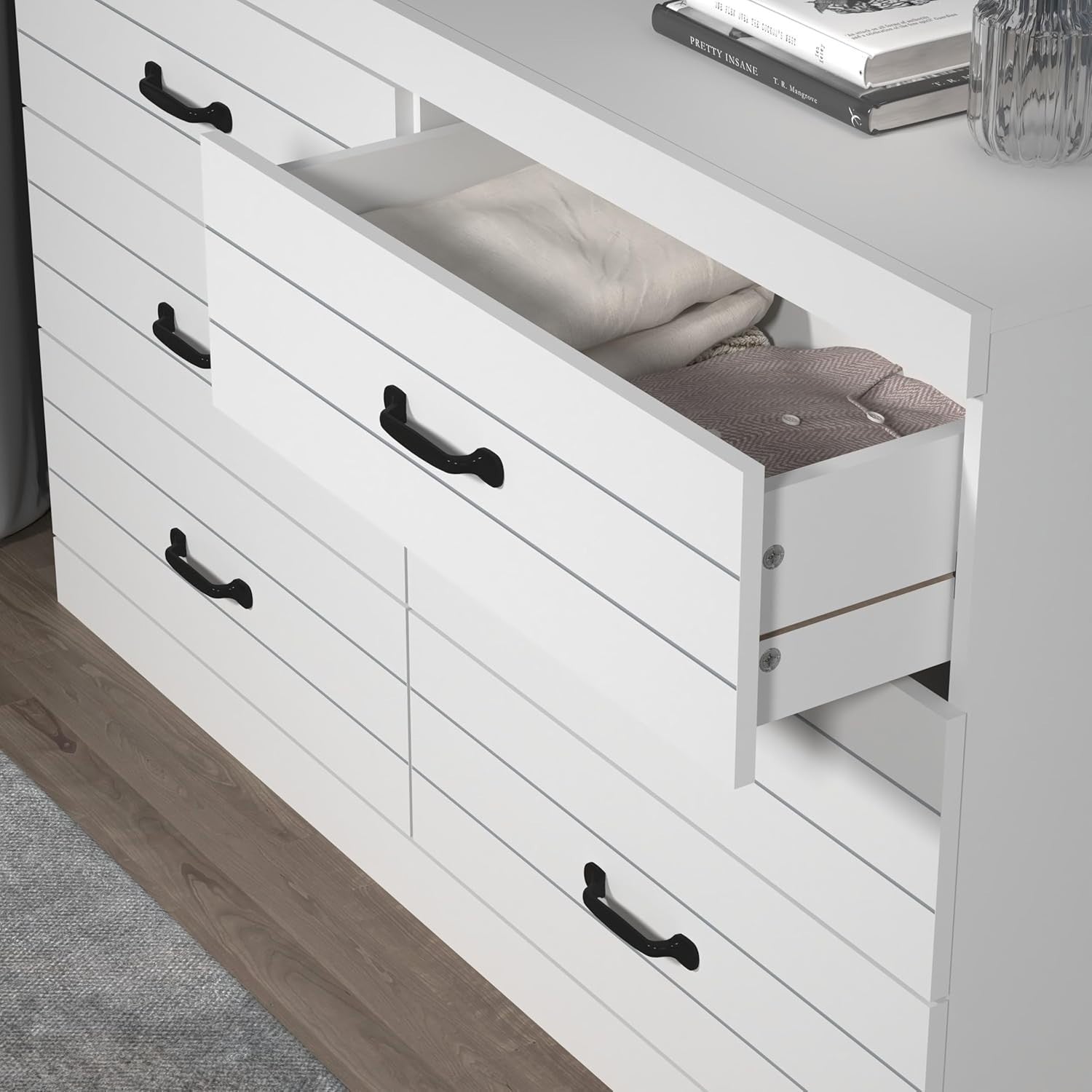 White 6 Drawer Chest, Wide Modern Storage Cabinet for Bedroom or Hallway
