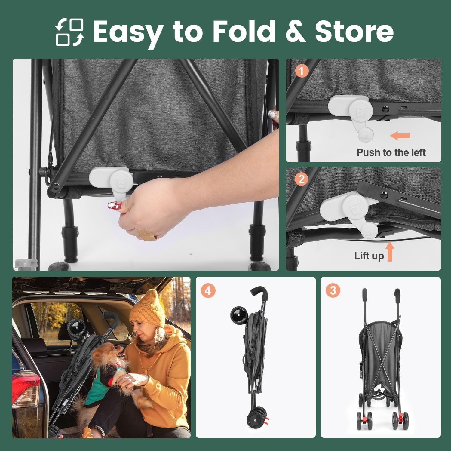 3 in 1 Pet Stroller Folding Dog Cat Pushchair 4 Wheel Travel Pram Grey