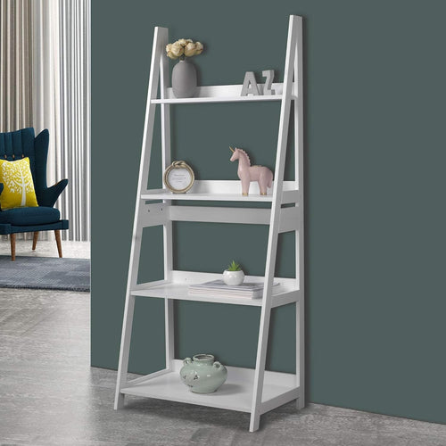 4 Tier Wooden Ladder Shelf Storage Display Unit Bedroom Living Room White