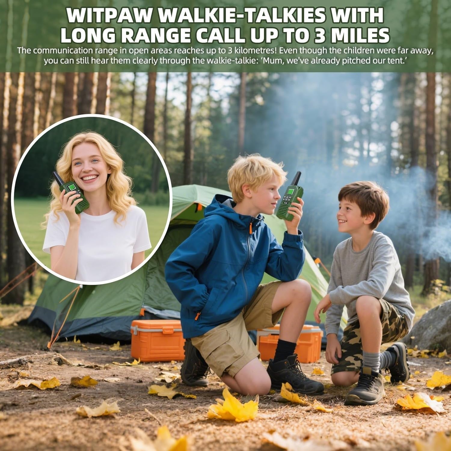 Kids Walkie Talkies 2 Pack Rechargeable 3KM Long Range 8 Channel Green