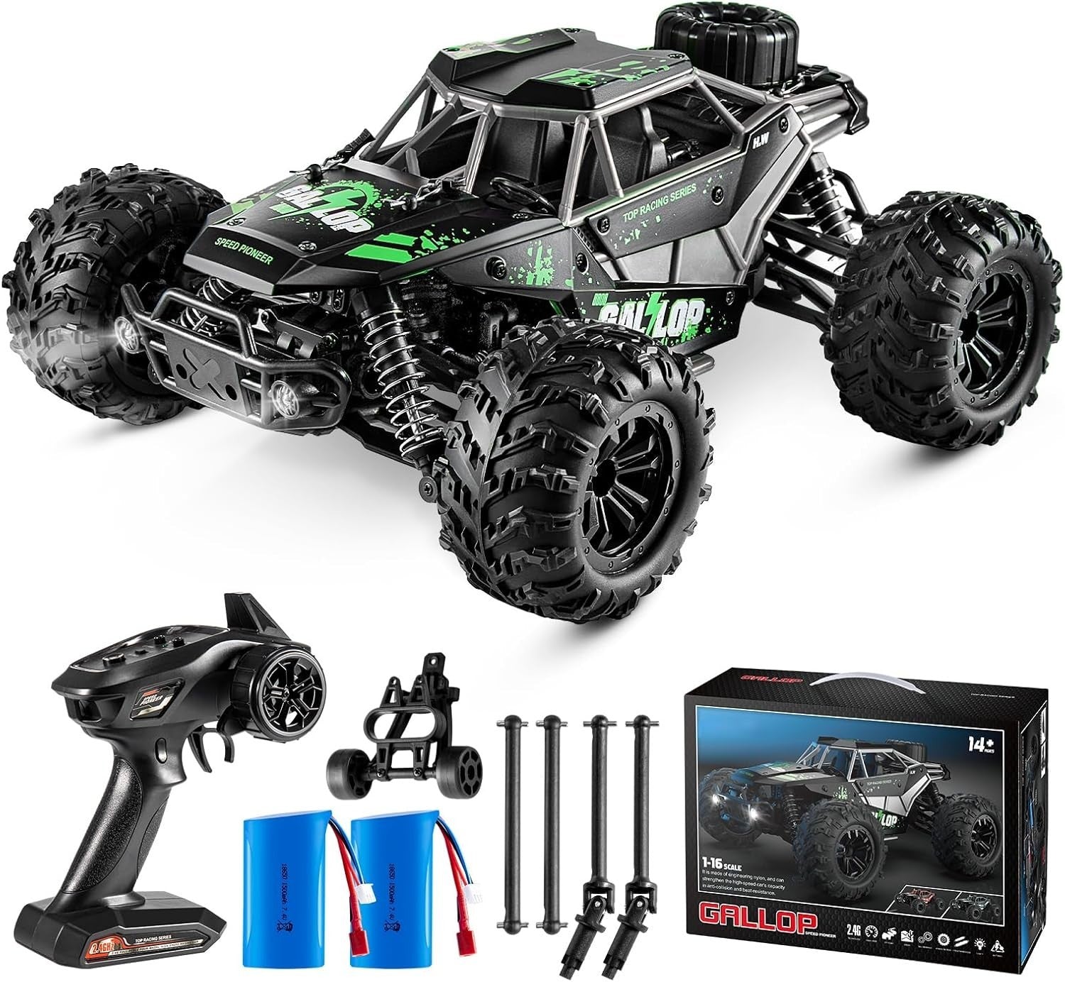 Fast 1:16 RC Truck 4WD 22MPH Off-Road Car with Dual Batteries Boys 14+ Gift