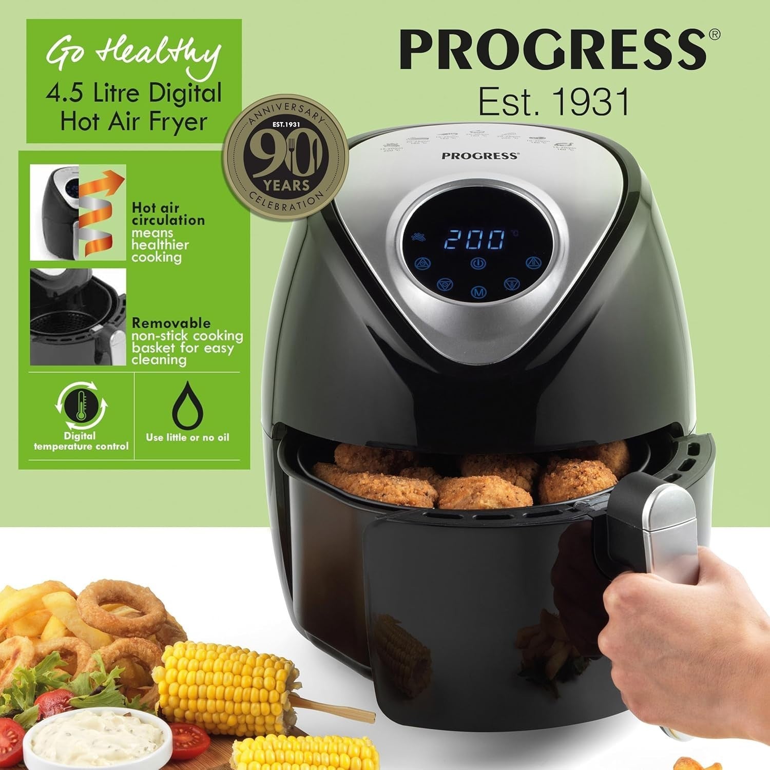 4.5L Digital Air Fryer Oil Free Low Fat Presets Timer Temp Auto Shut-Off