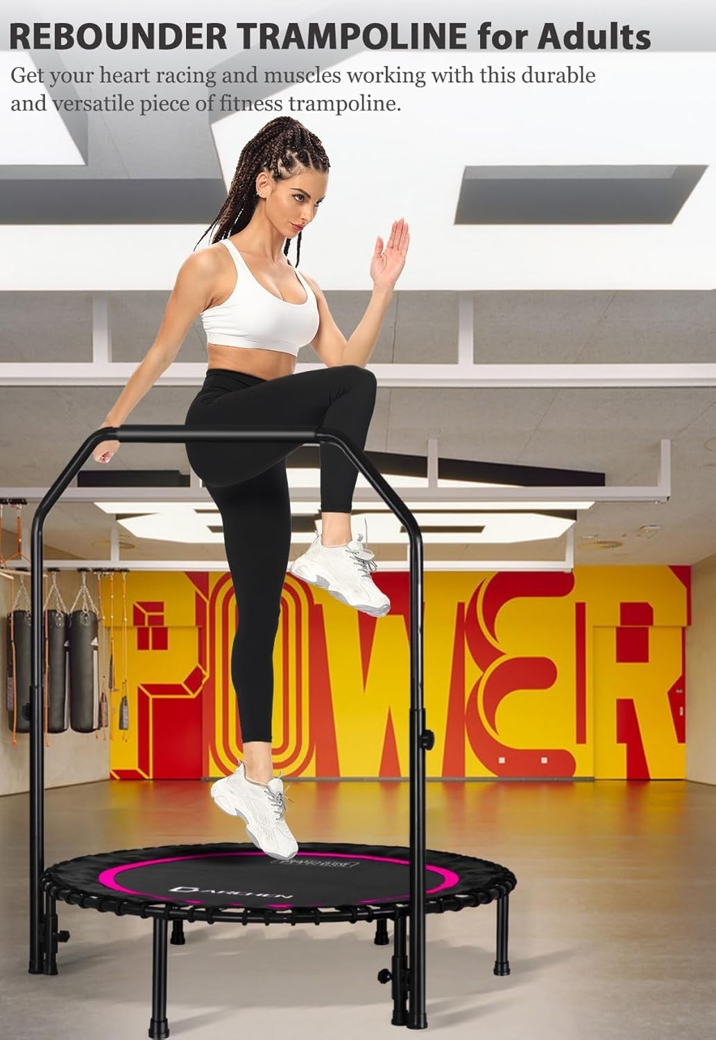 100cm Mini Rebounder Trampoline Quiet Indoor Fitness Handrail 400lb