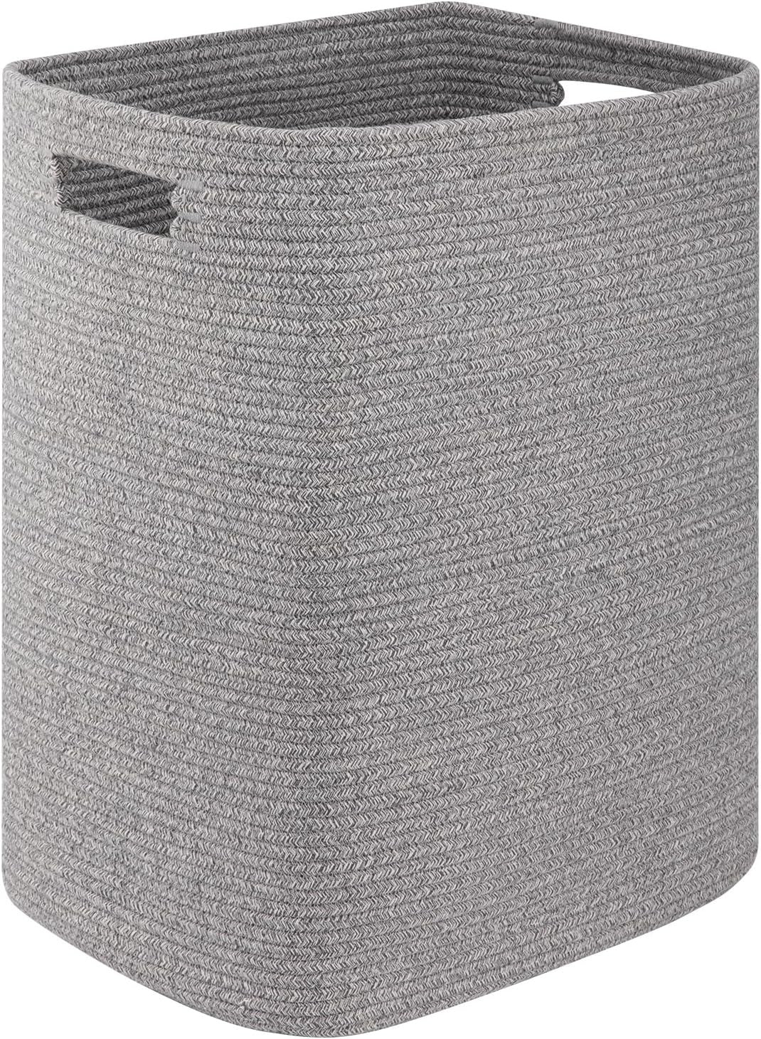 Large Woven Laundry Basket with Handles 16x13x22in Grey Cotton Storage Hamper