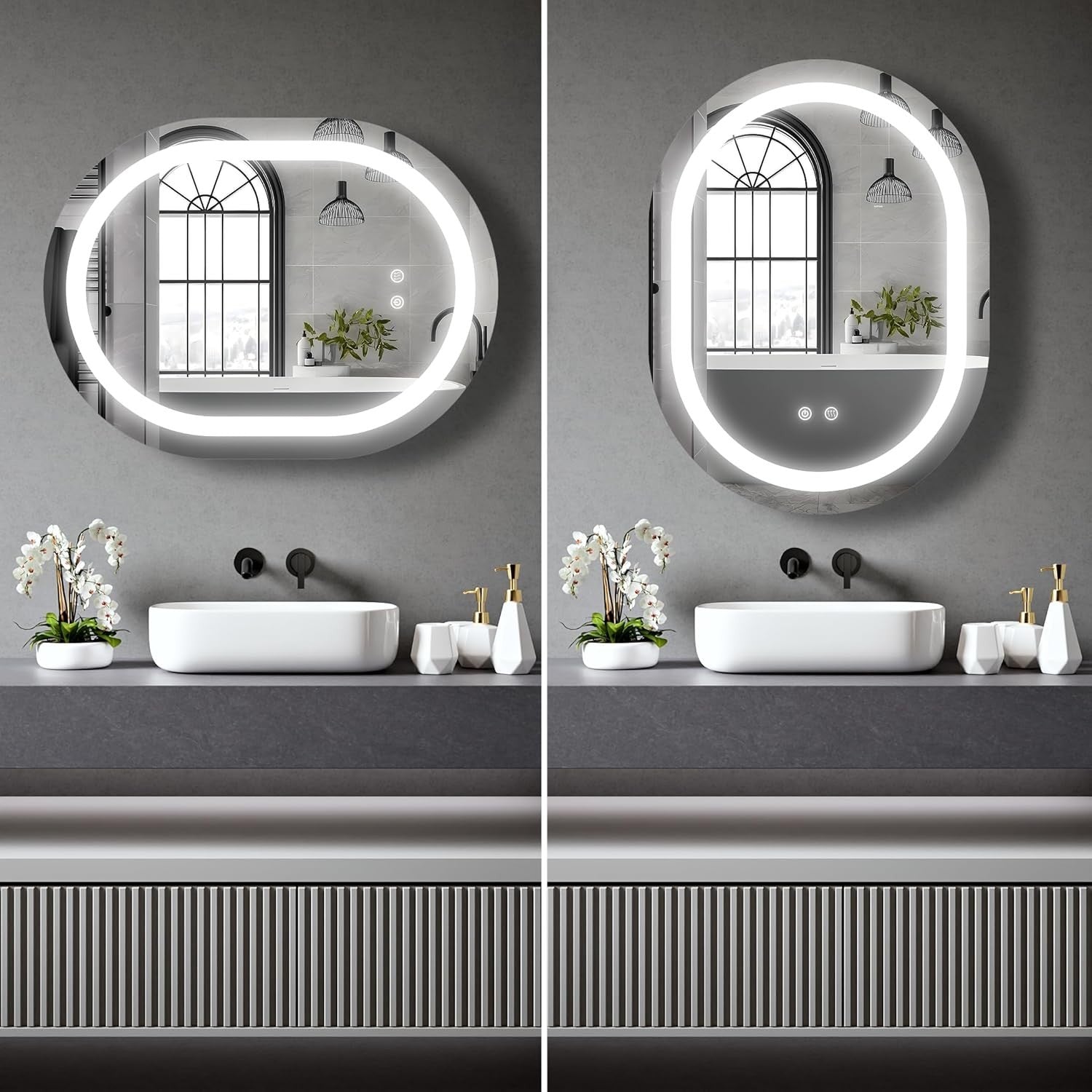 LED Bathroom Mirror Oval 80x60cm Demister Pad Anti-Fog Wall Light