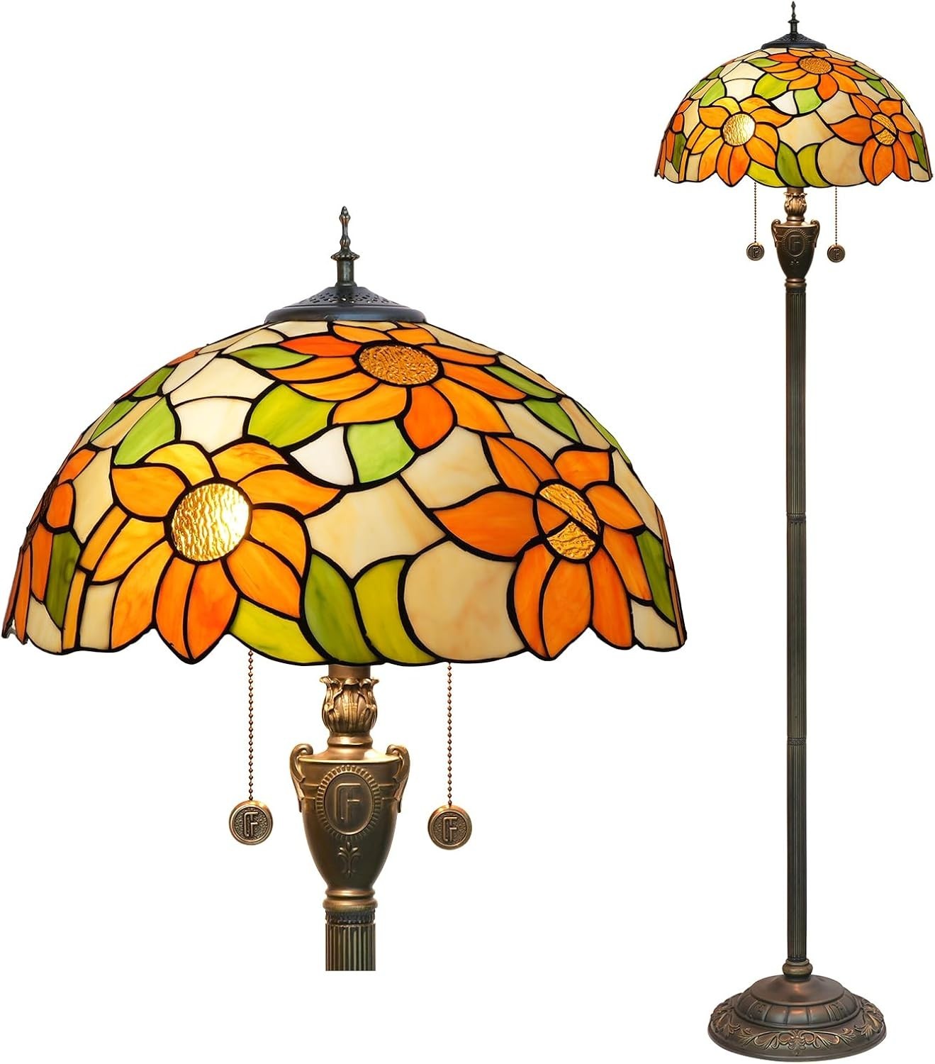 Sunflower Stained Glass Floor Lamp with Foot Switch & Vintage Bronze Base