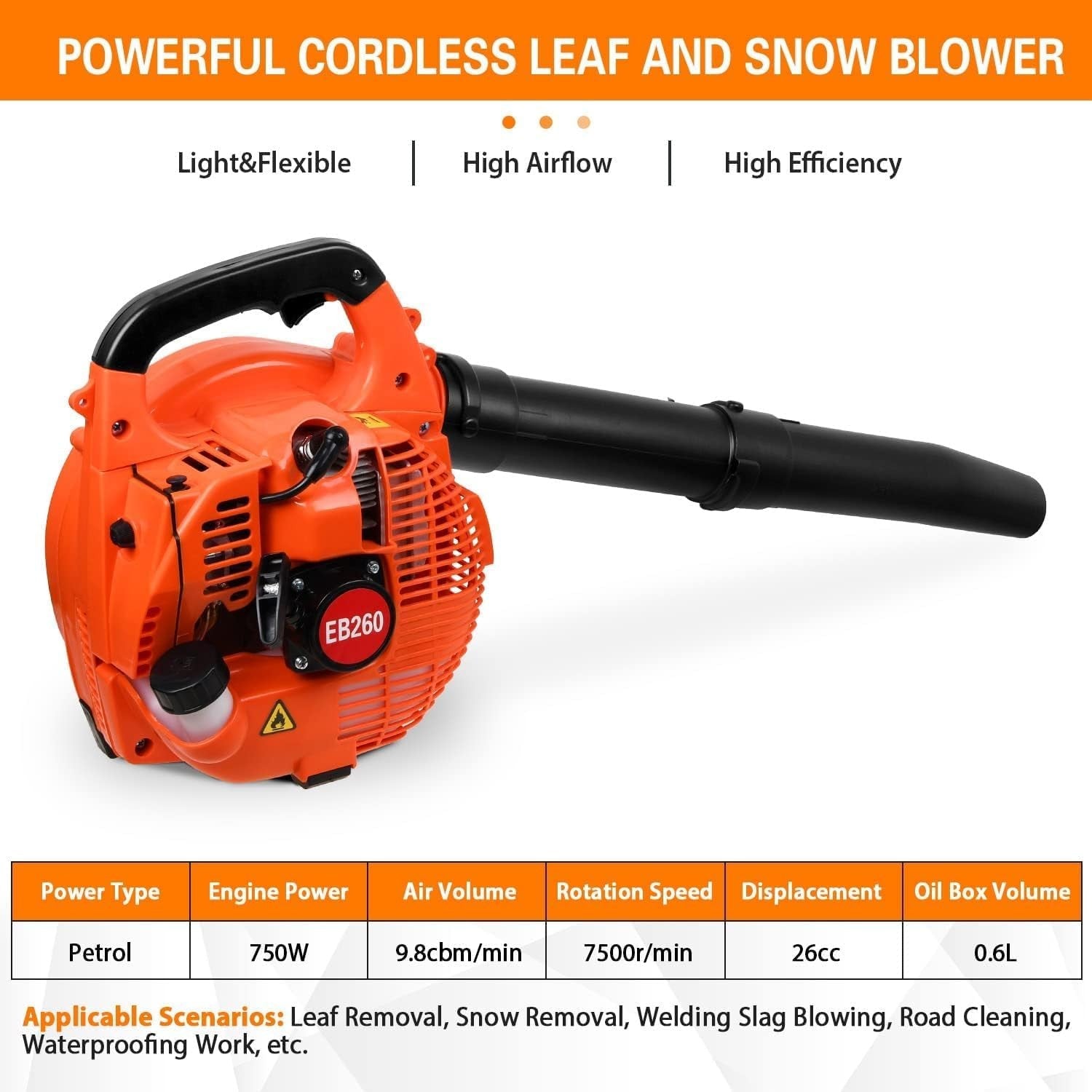 26cc Petrol Leaf Blower High Power Handheld Garden Debris Snow Cleaner