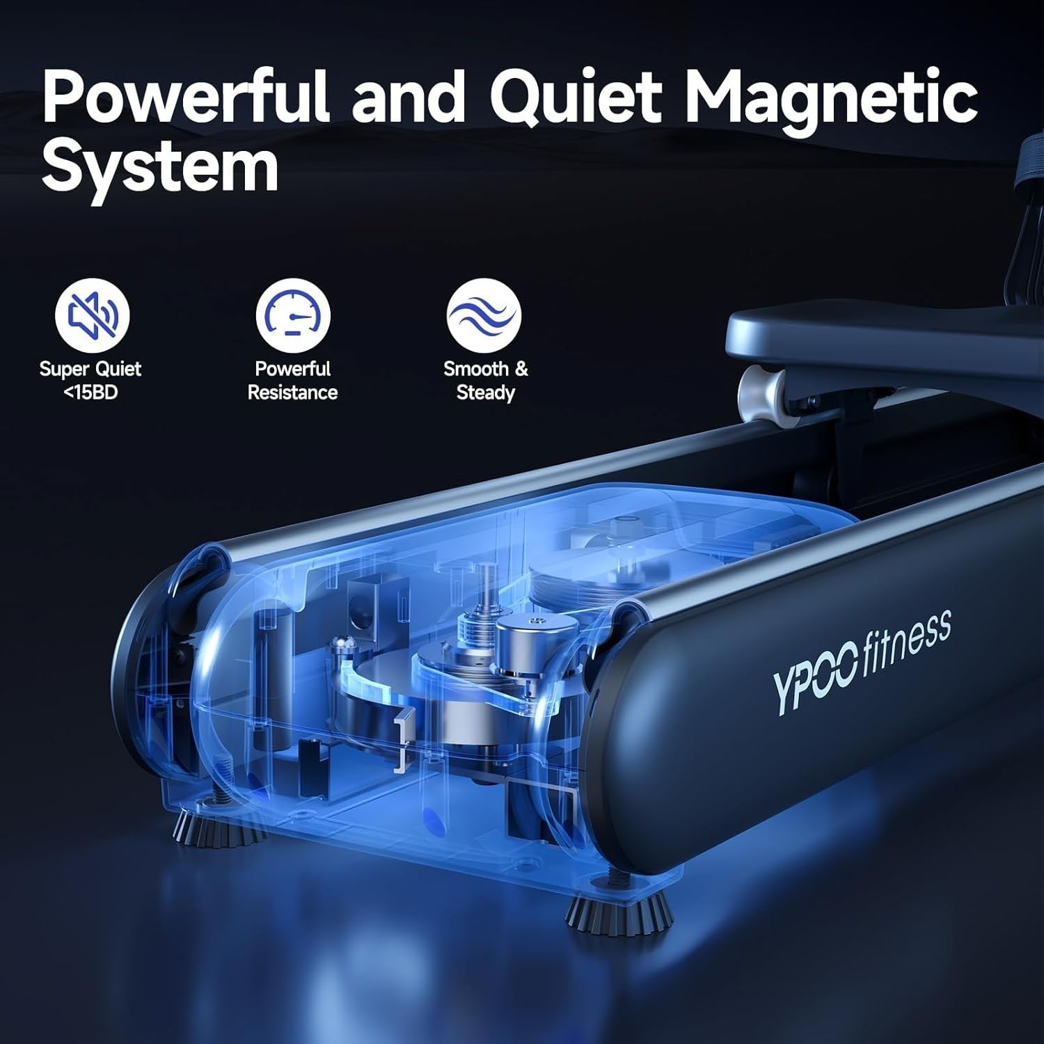 Foldable Magnetic Rowing Machine Quiet 16-Level Dual Rail App LCD Home Rower