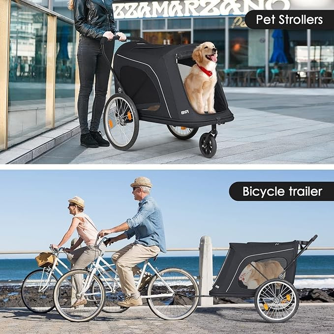 Heavy Duty Dog Stroller Trailer Foldable 3 Wheel Pushchair for Large Dogs