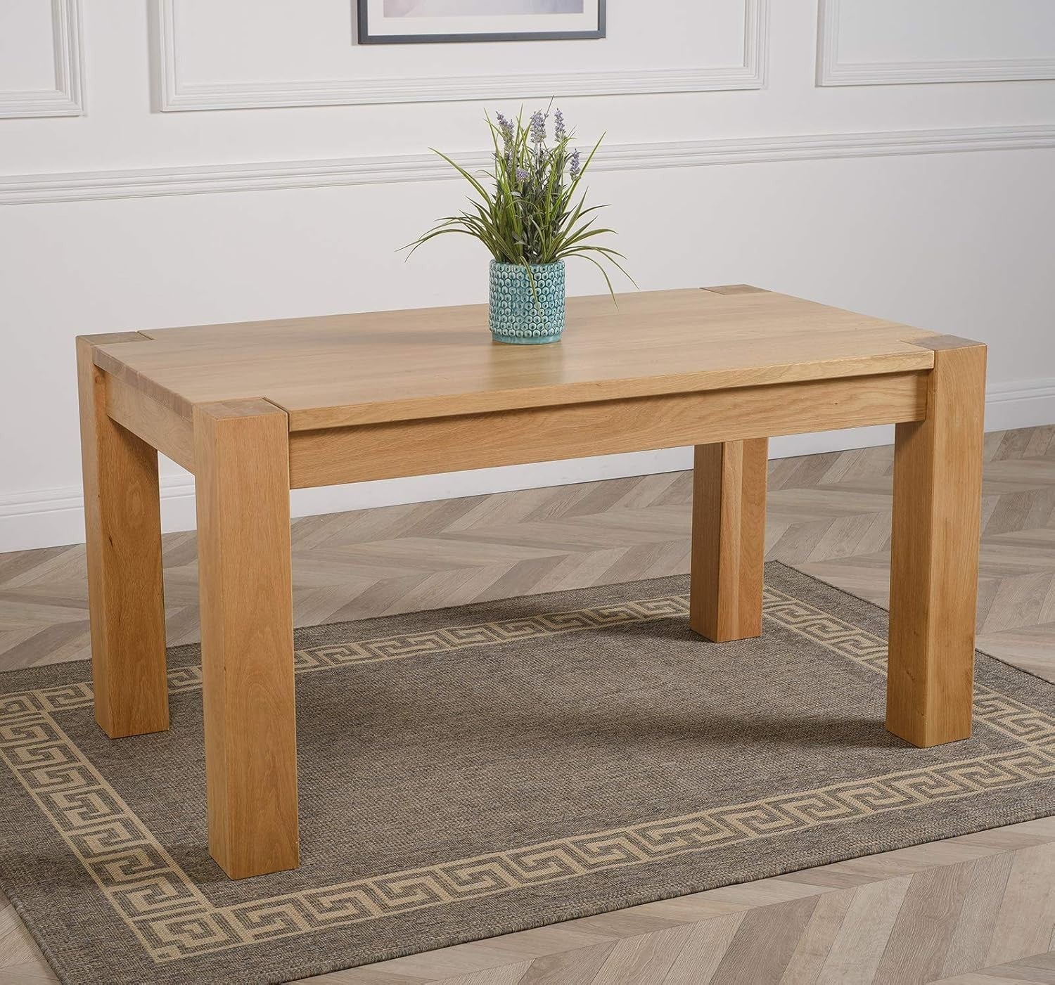 Solid Oak Dining Table Set 4 Dark Grey Chairs 150x85cm Modern Kitchen
