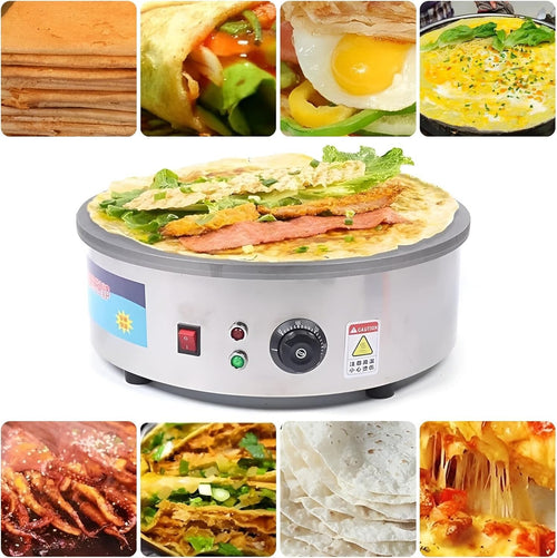 Commercial Electric Crepe Maker 45cm Adjustable Temp Non-Stick Cast Iron Pancake