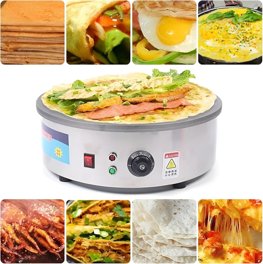 Commercial Electric Crepe Maker 45cm Adjustable Temp Non-Stick Cast Iron Pancake