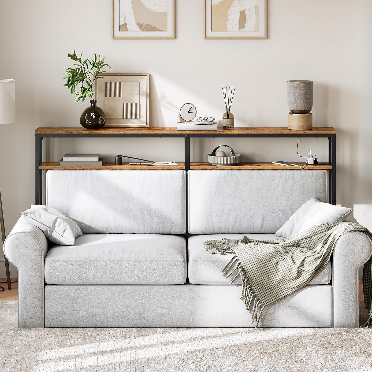 Slim Console Table 180x20x100cm Adjustable Shelf USB Charging Station