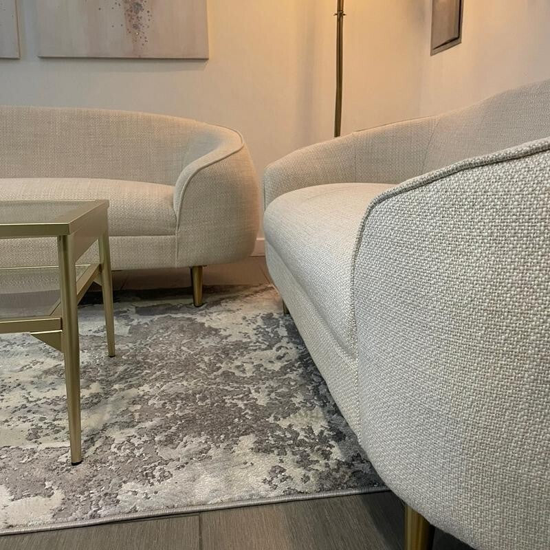 3+2+1 Oatmeal Fabric Sofa Set Gold Legs Curved Armchairs Living Room