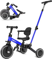 6 in 1 Foldable Kids Tricycle Toddler Push Trike Balance Bike 1-4 Years Blue