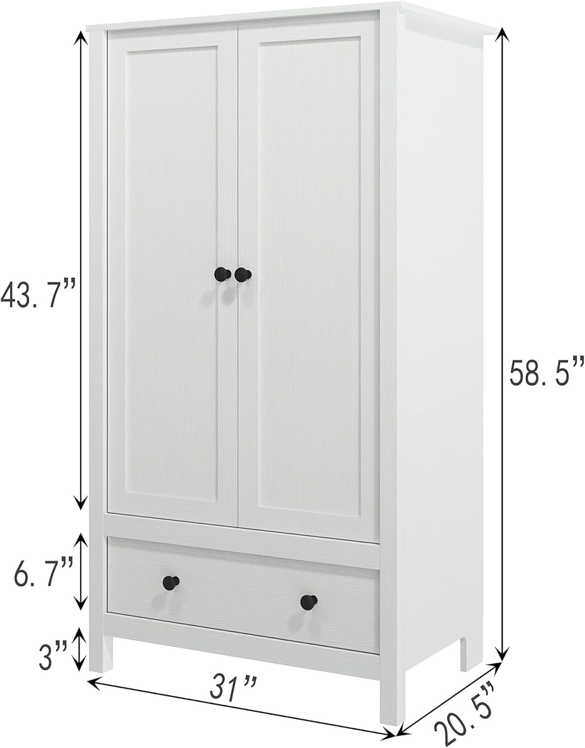 White 2 Door Wardrobe with Drawer Bedroom Storage Engineered Wood