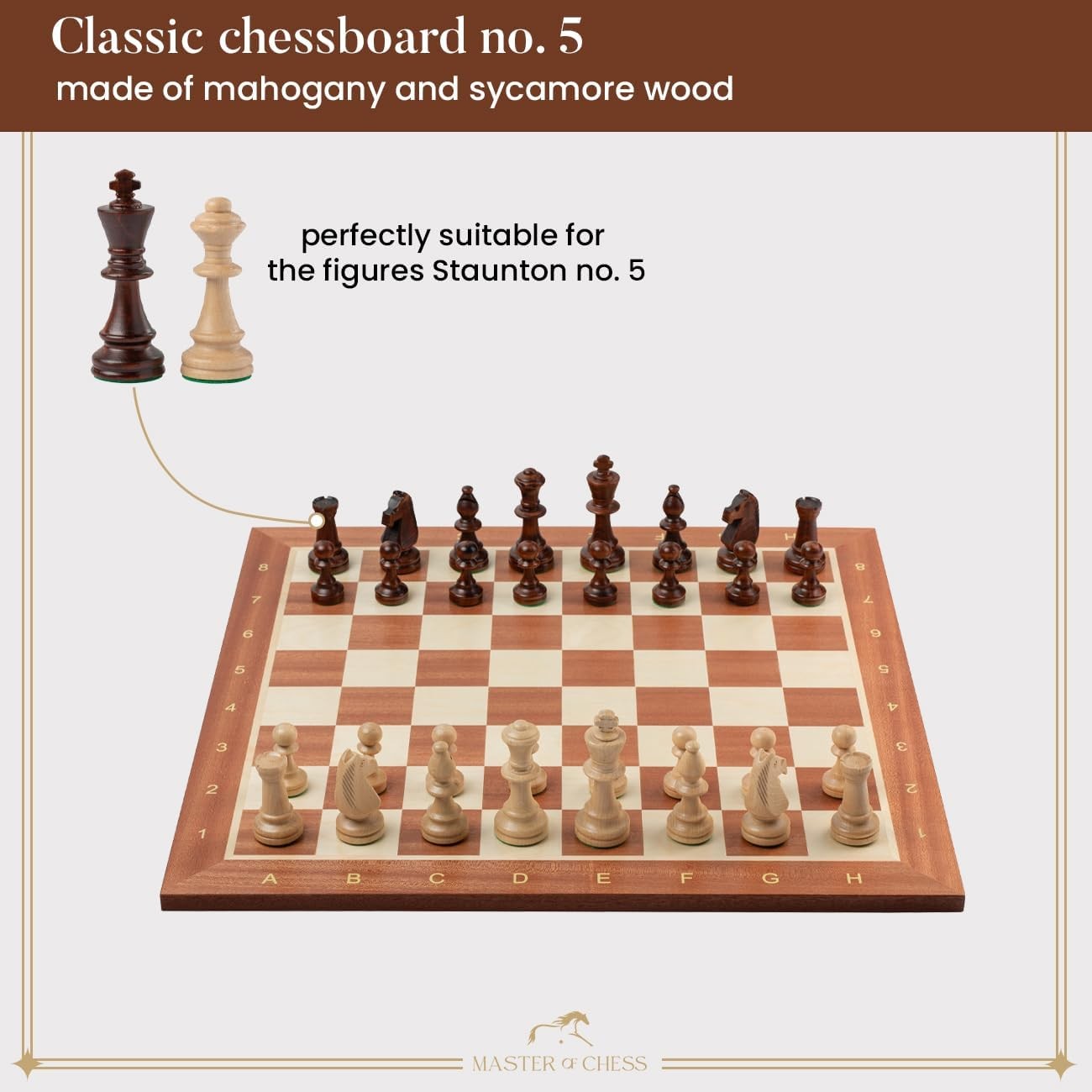 48cm Professional Wooden Chess Board Inlaid Mahogany Sycamore Tournament