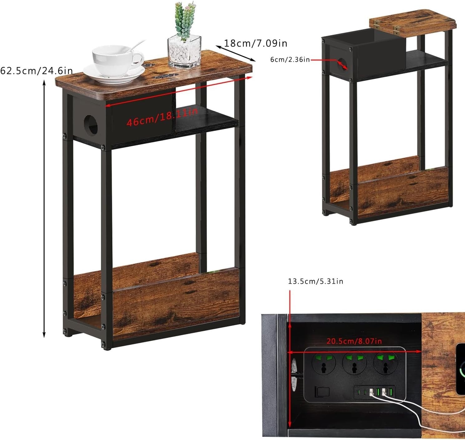 Multi-Functional Slim Side Table with Storage Rack & Magazine Holder