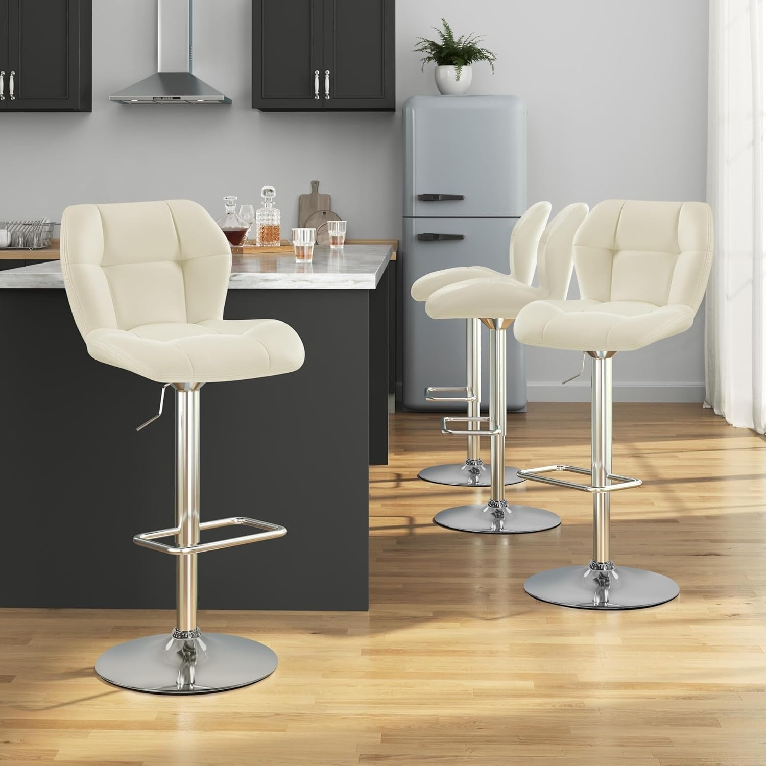Adjustable Swivel Bar Stools Set of 2 Beige PU Counter Chairs
