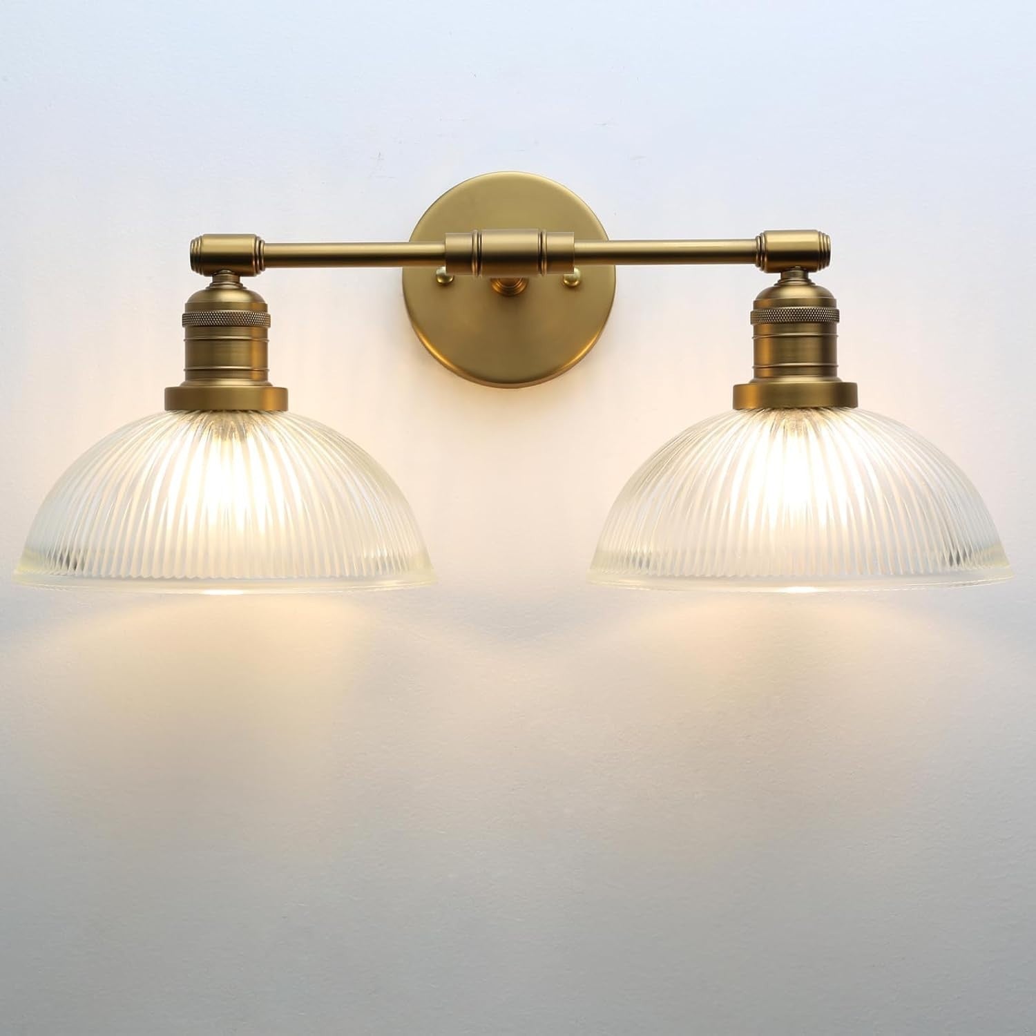 Industrial 2-Light Wall Sconce with Dome Ribbed Glass Shade, Dimmable