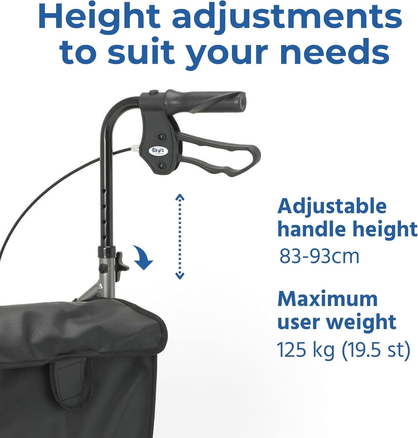 Lightweight Tri Rollator Walker Adjustable Height Brakes Carry Bag