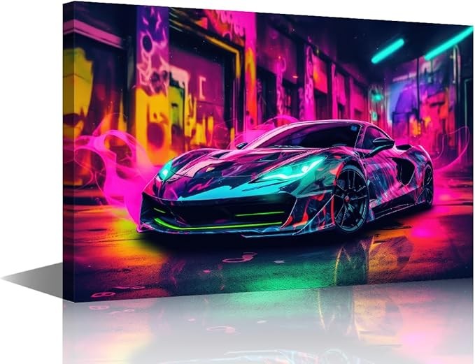 Sports Car Canvas Wall Art 36x24in Modern Racing Car Artwork for Bedroom Office