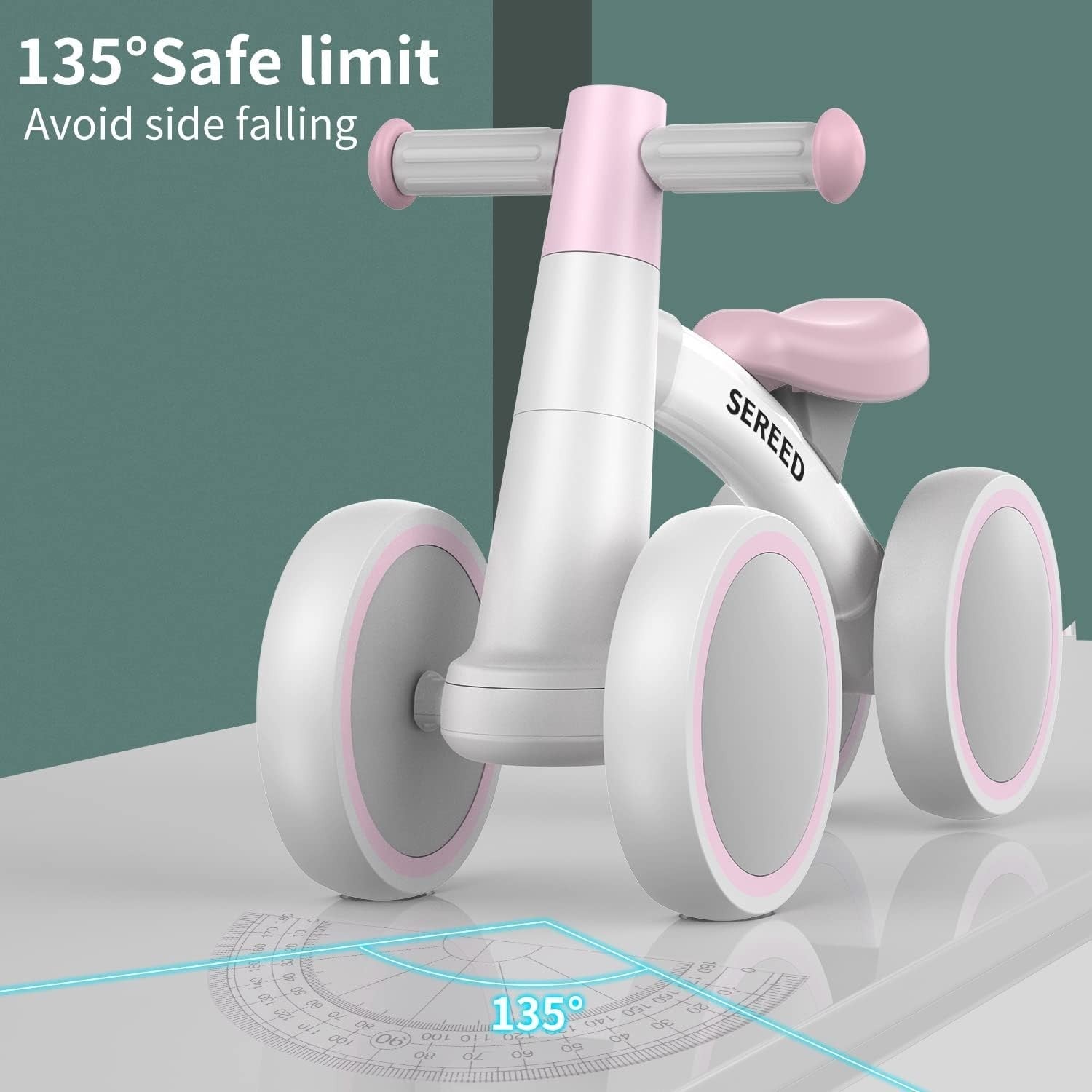 Baby Balance Bike 4 Wheel Toddler First Bike Pink 12-24 Months Gift