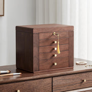 Walnut Wooden Jewelry Box Lockable Mirror 5 Layer Luxury Storage Case