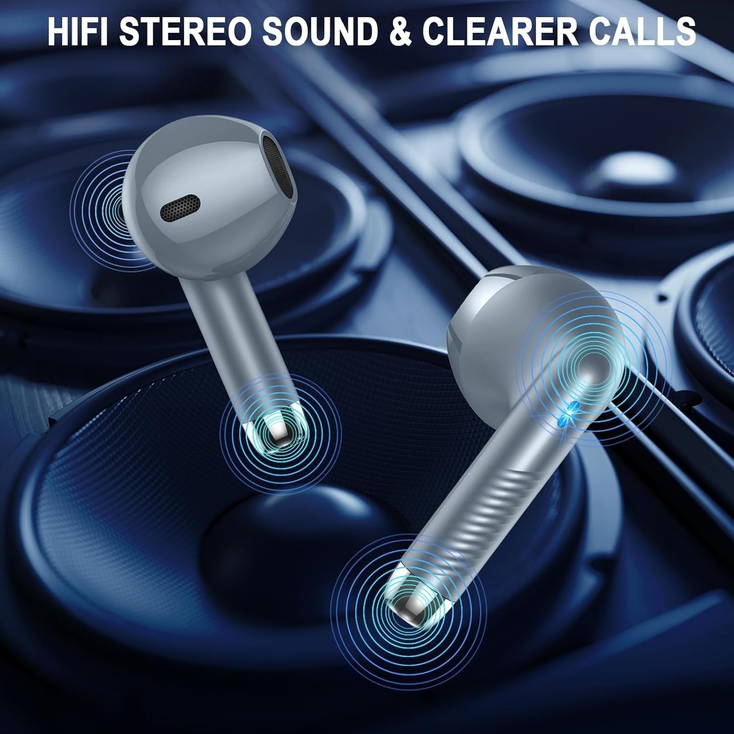 Bluetooth 5.4 Earbuds Gray ANC ENC Mic 40H Deep Bass Touch IP7