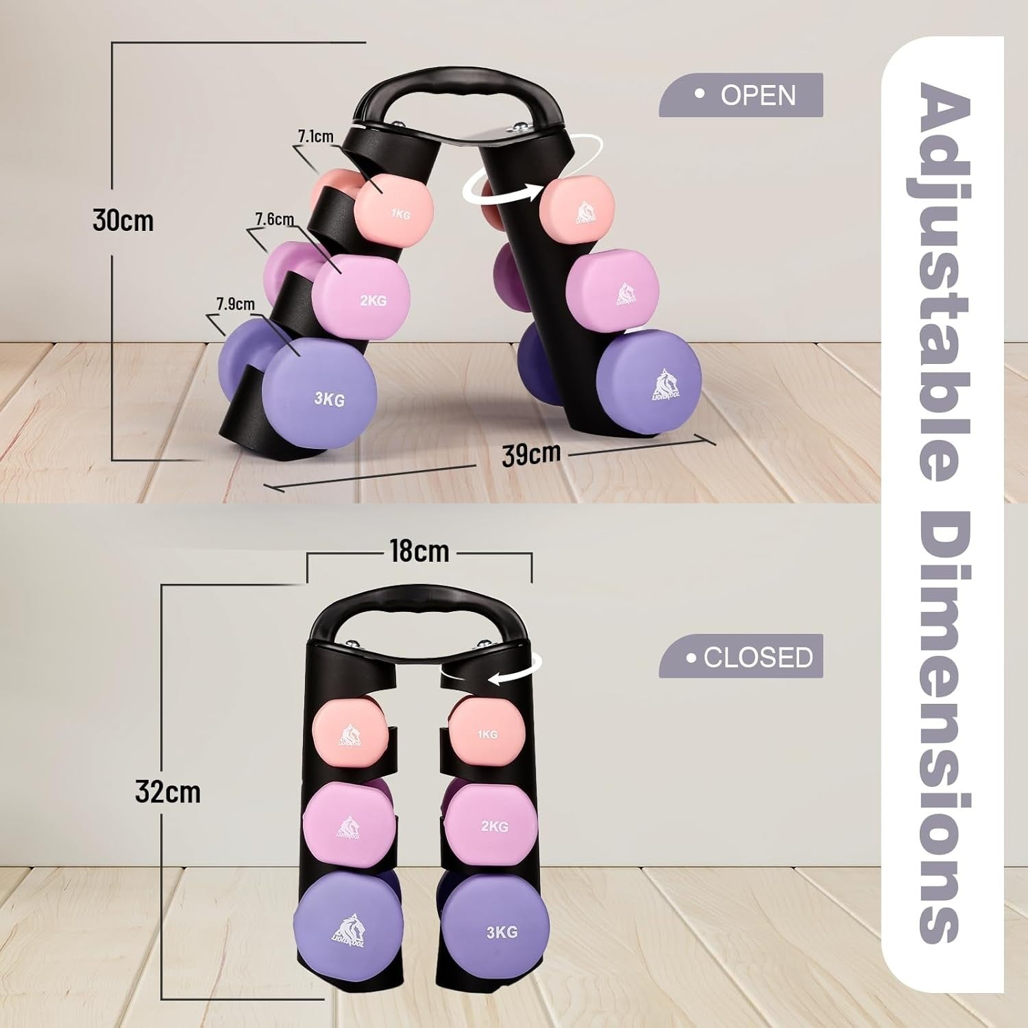 Portable Neoprene Dumbbell Set 1-3KG with Rack – Home Gym Fitness Workout