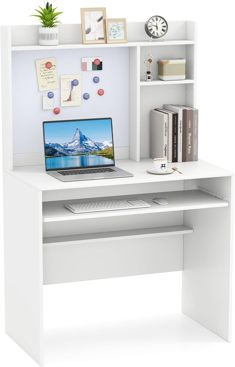 Computer Desk with Hutch Storage Keyboard Tray Study Workstation White