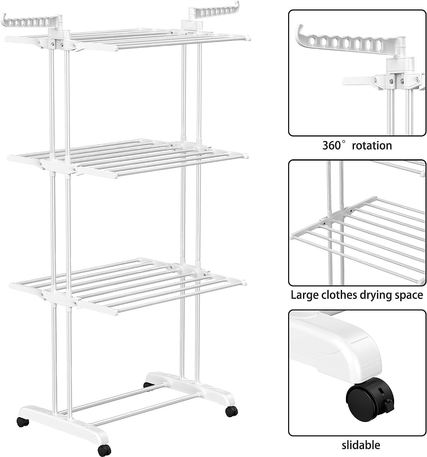 4-Tier Foldable Stainless Steel Clothes Drying Rack White