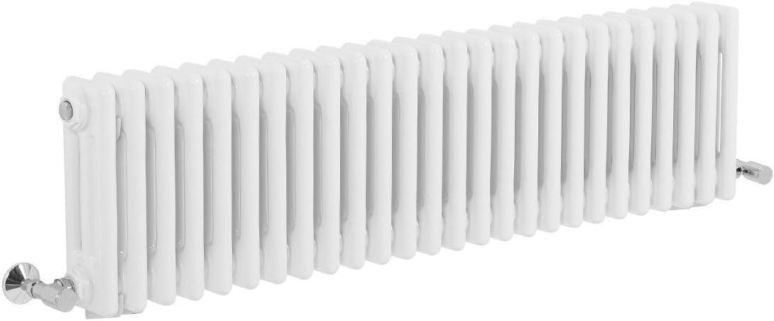 Triple Column Horizontal Radiator 300x1190 White Cast Iron Style