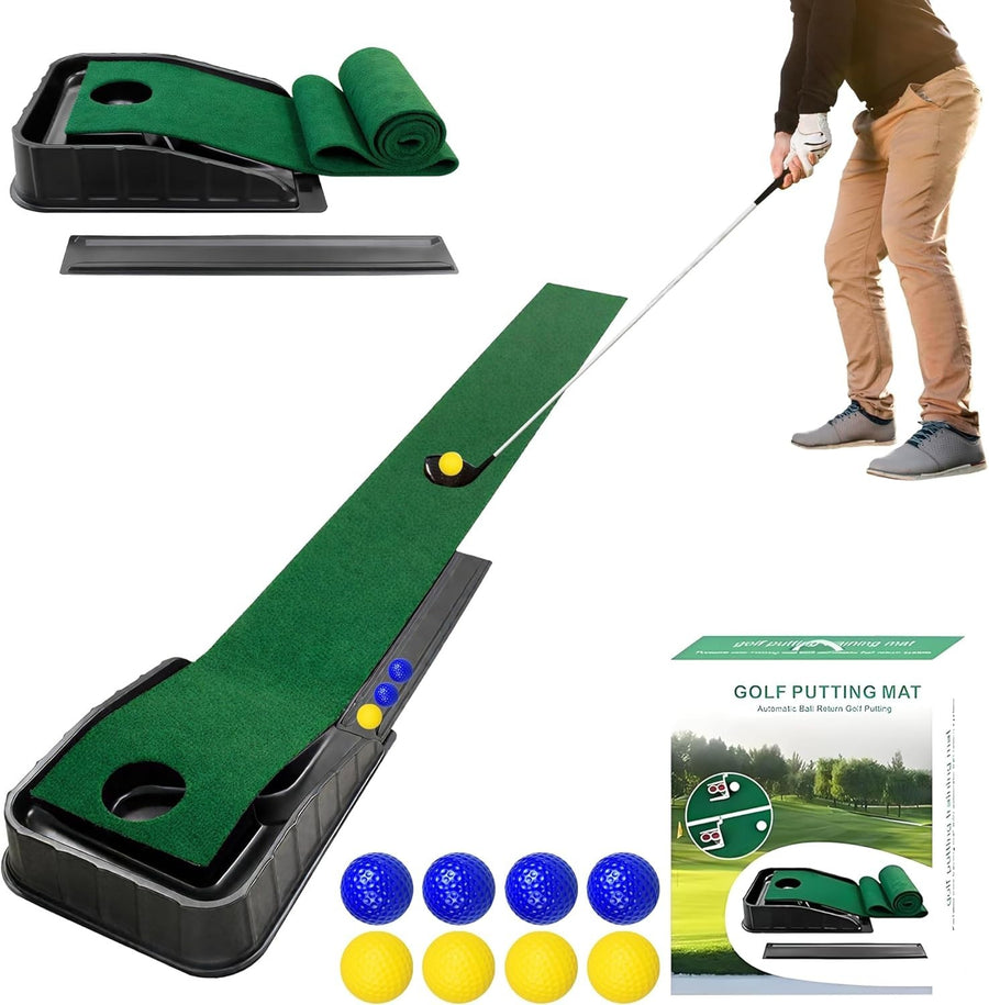 Golf Putting Mat 3x9ft Auto Ball Return Indoor Outdoor Practice Trainer