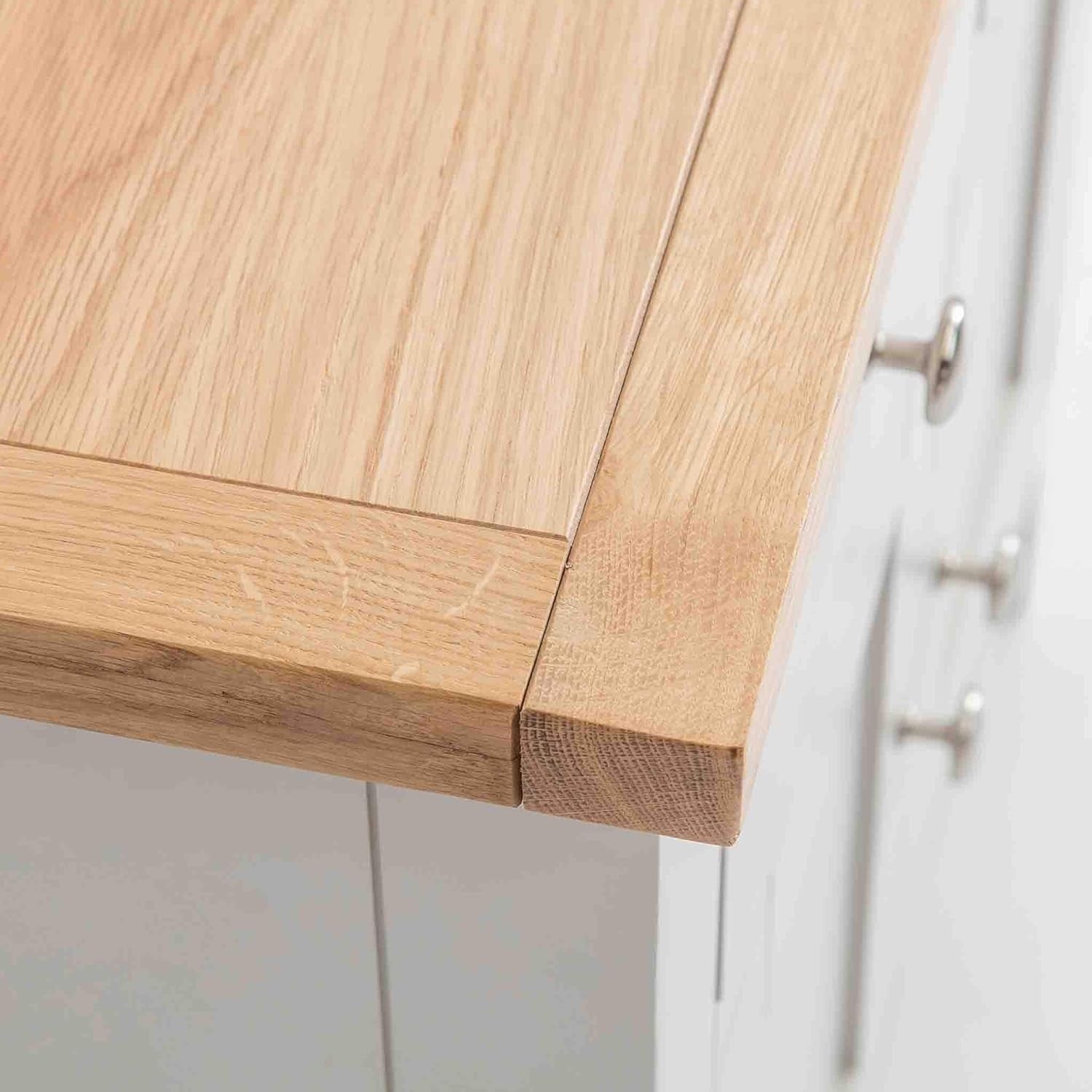 Grey Wooden Sideboard Storage Cabinet 2 Door Cupboard | Drawers & Oak Top Unit
