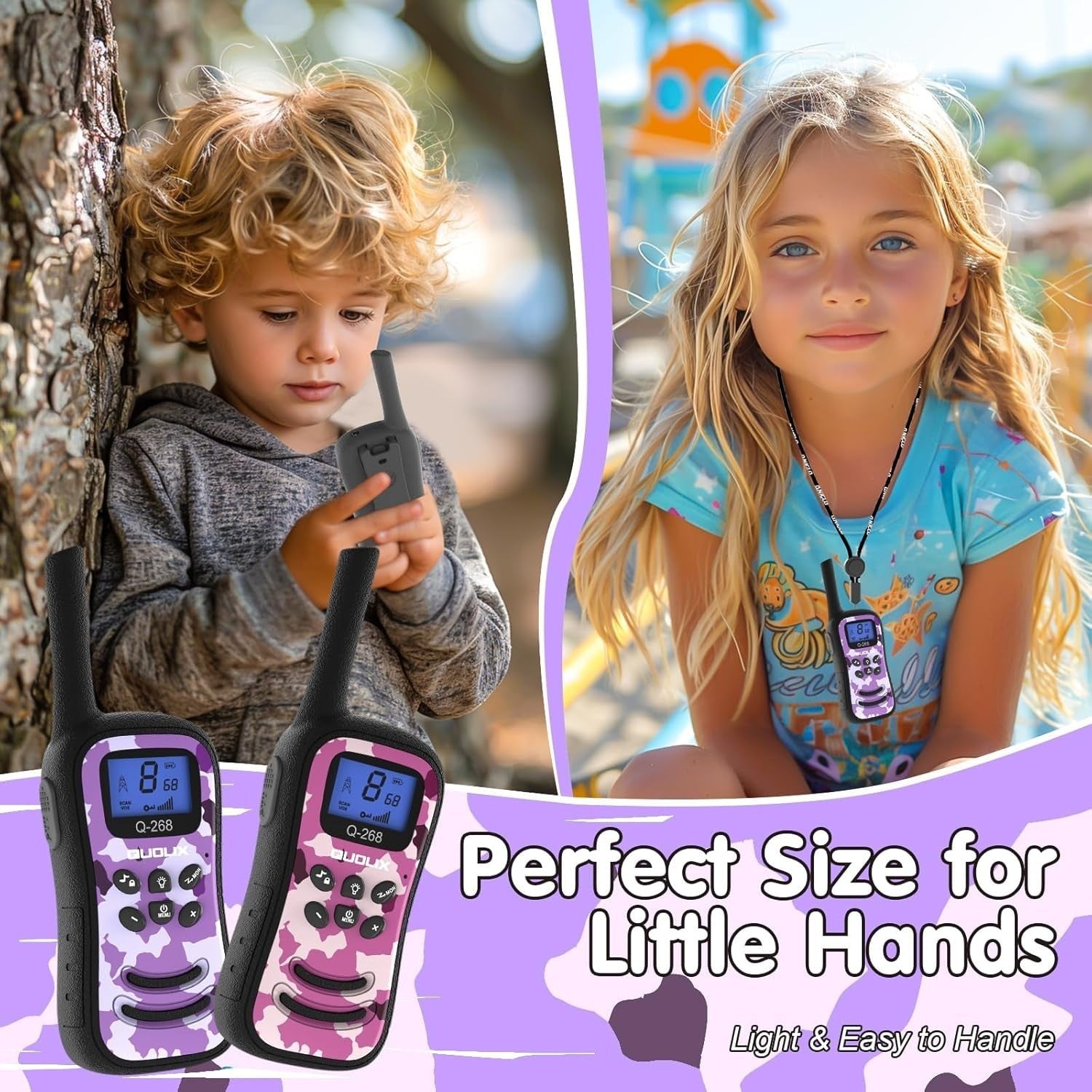 Kids Rechargeable Walkie Talkies 2 Pack Long Range VOX LED Flashlight